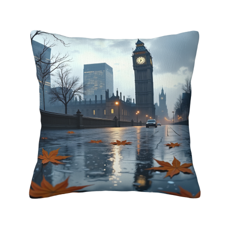 Funda de cojín de felpa Noche de niebla en Londres - 18x18 pulgadas | OKOMALL