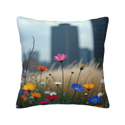 Housse de coussin en peluche à motif de champ de fleurs enchanteur - Okomall