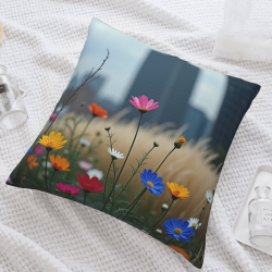 Funda de cojín de felpa con estampado de campo de flores encantador - Okomall