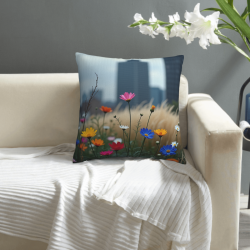 Funda de cojín de felpa con estampado de campo de flores encantador - Okomall