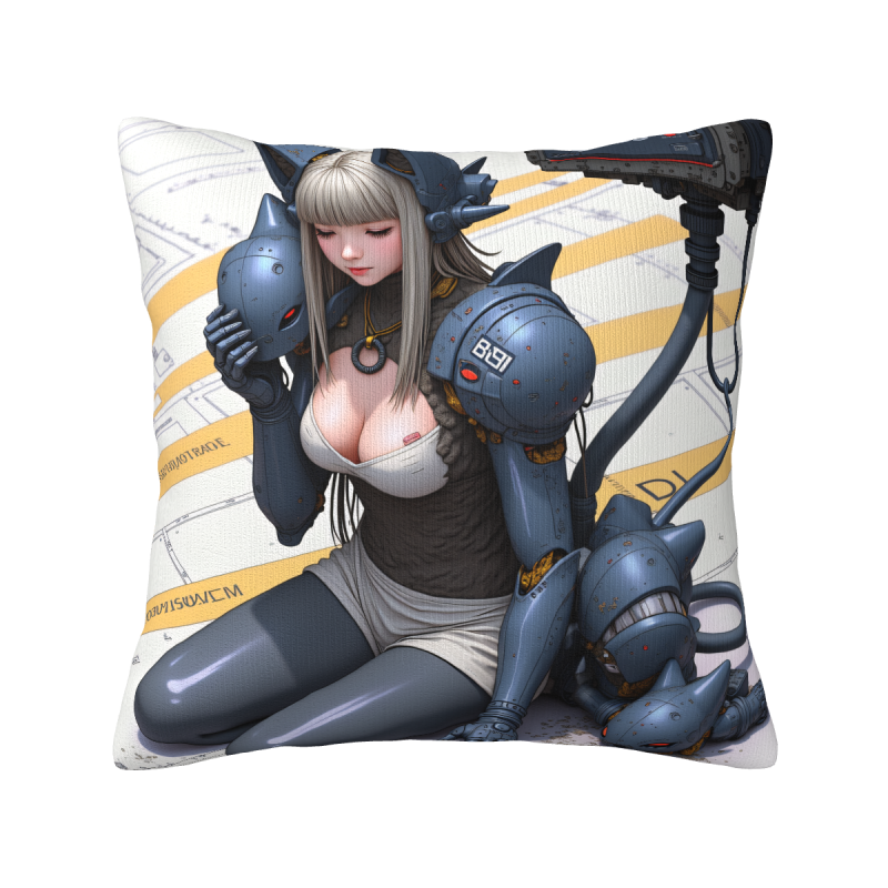 Housse de Coussin Peluche Fille Robot Futuriste - Okomall