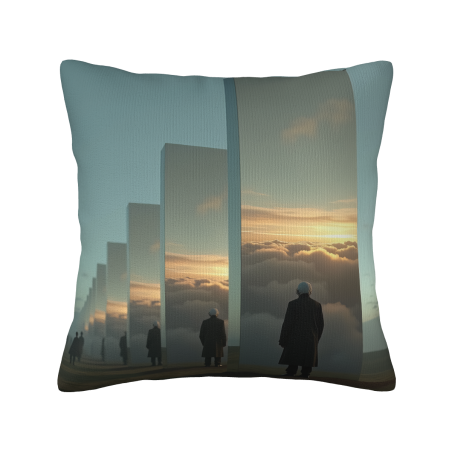 Funda de cojín de peluche con diseño de atardecer urbano - Okomall