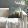 Funda de cojín de peluche con diseño de atardecer urbano - Okomall