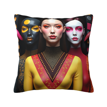 Housse de coussin en peluche avec portrait abstrait de femme - Okomall