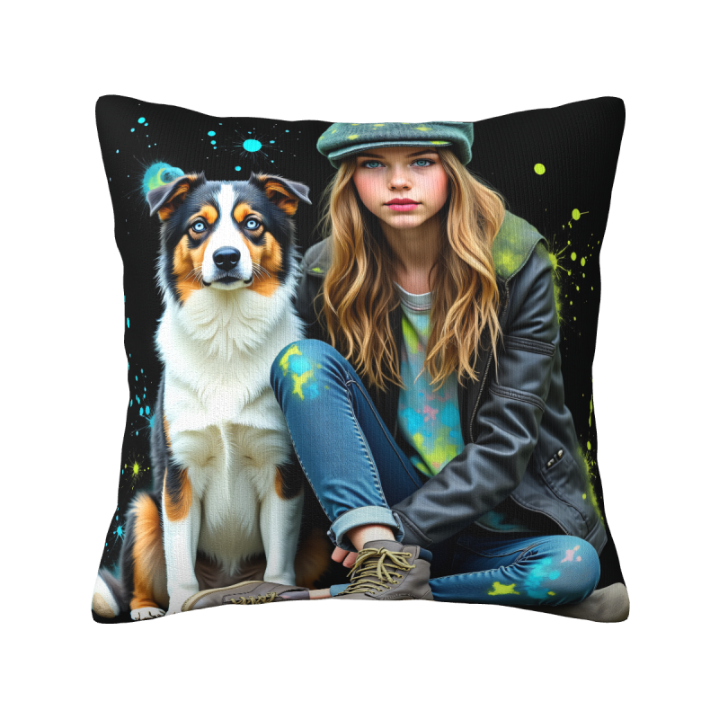 活力犬類圖案毛絨抱枕套 - Okomall