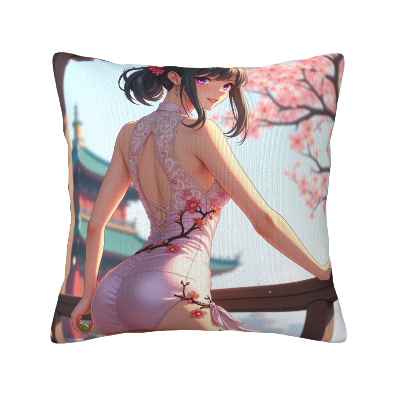 日式少女毛绒抱枕套 - 樱花庭院 | Okamall
