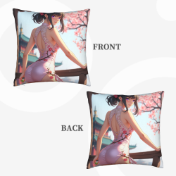 Funda de Almohada de Chica Japonesa - Jardín de Cerezos | Okamall