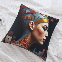 Housse de coussin en peluche avec portrait abstrait de femme - Okomall