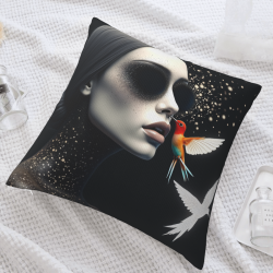 Taie d'oreiller en peluche avec portrait féminin abstrait - Okomall