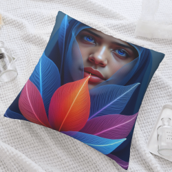 Housse de coussin portrait féminin plumes de rêve - Okomall