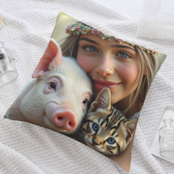 Funda de cojín de felpa de niña con flores de ensueño - Okomall