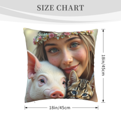Housse de coussin en peluche Fille aux fleurs de rêve - Okomall