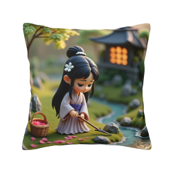 Housse de coussin style japonais - Jeune fille dans un jardin | Okomall
