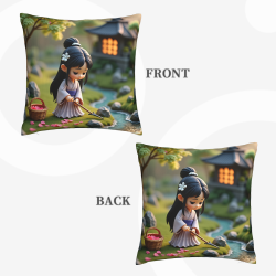 Funda de cojín estilo japonés - Niña en el jardín | Okomall