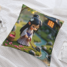 Housse de coussin style japonais - Jeune fille dans un jardin | Okomall