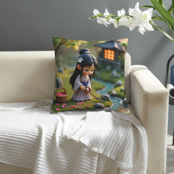 Housse de coussin style japonais - Jeune fille dans un jardin | Okomall