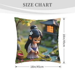 Housse de coussin style japonais - Jeune fille dans un jardin | Okomall