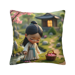 Housse de coussin en peluche à double face "Fille admirant les fleurs" - Okomall