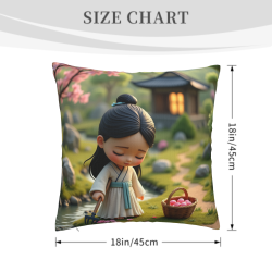 Housse de coussin en peluche à double face "Fille admirant les fleurs" - Okomall