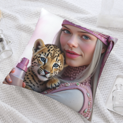 Housse de coussin en peluche avec portrait d'Okomall - 18x18 pouces
