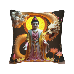 Funda de cojín de felpa de la Bodhisattva Guanyin - 18x18 pulgadas | OKOMALL