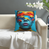 Funda de cojín de felpa con diseño abstracto de rostro - Okomall