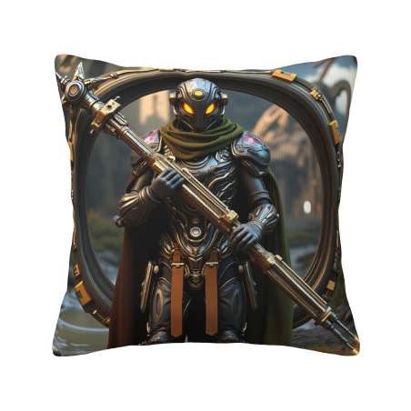 Funda de cojín de felpa con emblema de caballero medieval - Okomall