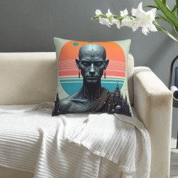Funda de cojín de peluche con tema de ciudad futurista - Okomall