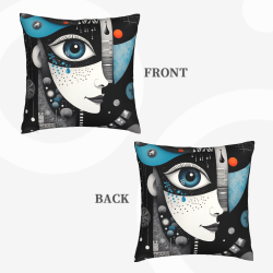 Funda de cojín de felpa con estampado abstracto de rostro - Okomall