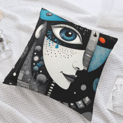 Funda de cojín de felpa con estampado abstracto de rostro - Okomall