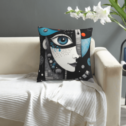 Funda de cojín de felpa con estampado abstracto de rostro - Okomall