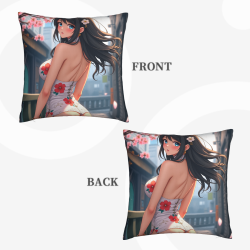 Housse de coussin en peluche de jeune fille japonaise - Cour de cerisiers | Okomall