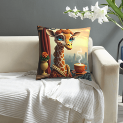 Housse de coussin en peluche sur le thème du chat et du café - Okomall