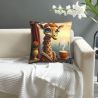 Housse de coussin en peluche sur le thème du chat et du café - Okomall