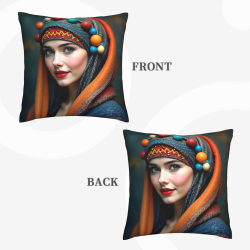 Housse de coussin en peluche avec portrait féminin esthétique - Okomall