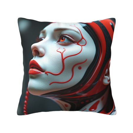 Housse de coussin en peluche à motif visage abstrait - Okomall