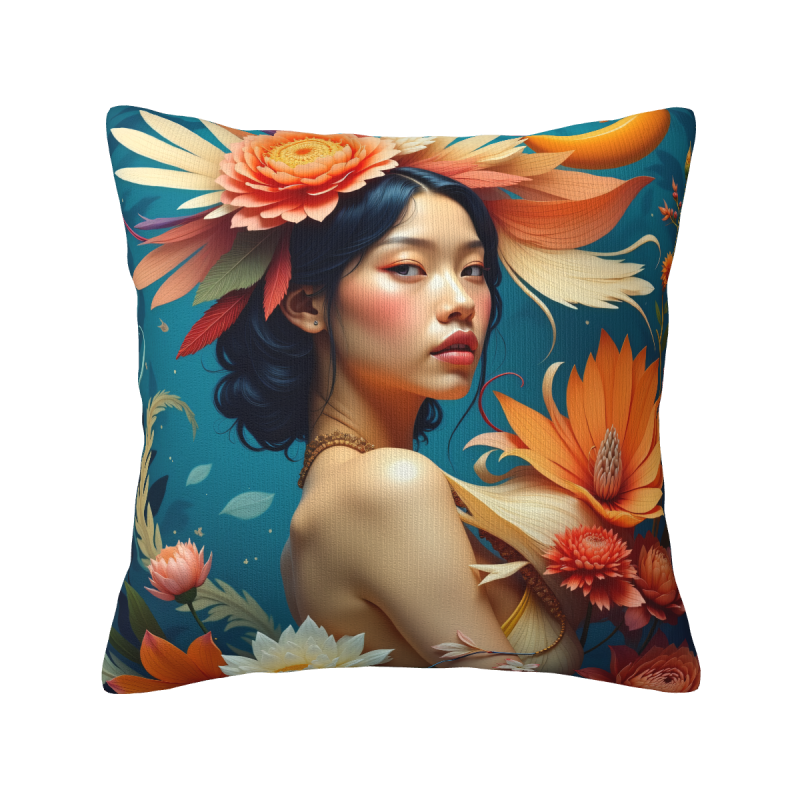 唯美花卉少女抱枕套 - Okomall