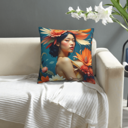 Fodera per cuscino con fiori e ragazza estetica - Okomall