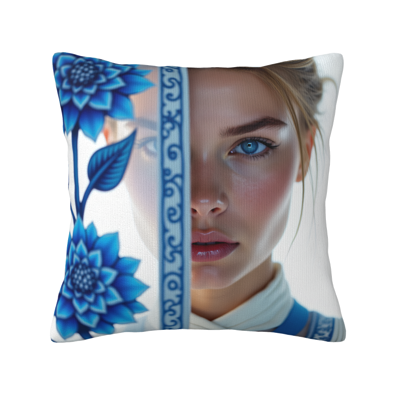 Funda de cojín de felpa con retrato femenino - Okomall