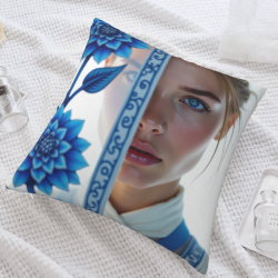 Funda de cojín de felpa con retrato femenino - Okomall