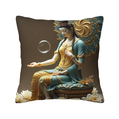 Housse de coussin en peluche Bouddha Guanyin - 18x18 pouces | OKOMALL