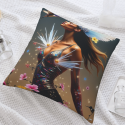 Funda de cojín de peluche con retrato de mujer y flores de ensueño - Okomall