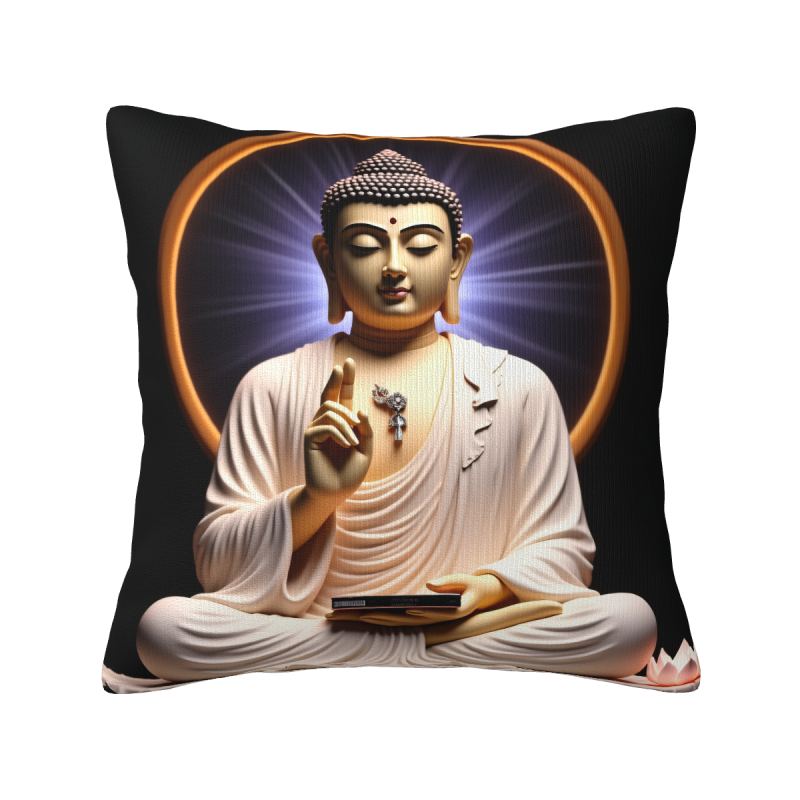 Housse de coussin en peluche avec motif de lotus et de Bouddha zen - Okomall
