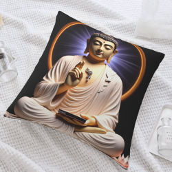 Housse de coussin en peluche avec motif de lotus et de Bouddha zen - Okomall