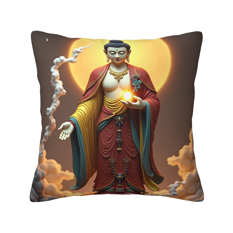 Housse de coussin en peluche avec image de Bouddha Zen - Okomall