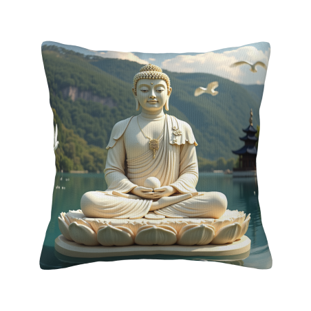 Housse de coussin en peluche avec motif zen de paysage montagneux - Okomall
