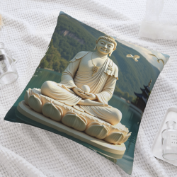 Housse de coussin en peluche avec motif zen de paysage montagneux - Okomall