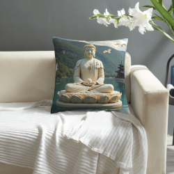 Housse de coussin en peluche avec motif zen de paysage montagneux - Okomall
