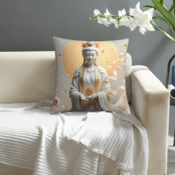 Funda de cojín de felpa de la Bodhisattva Guanyin - 18x18 pulgadas | Okomall