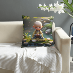 Funda de cojín de felpa Zen - Buda en meditación | Okomall